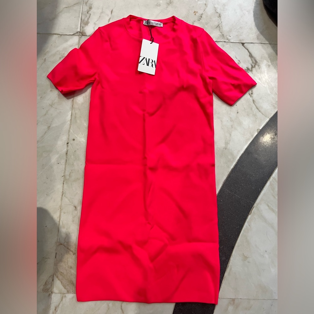 Zara Hot Pink Neon Short Sleeve Dress